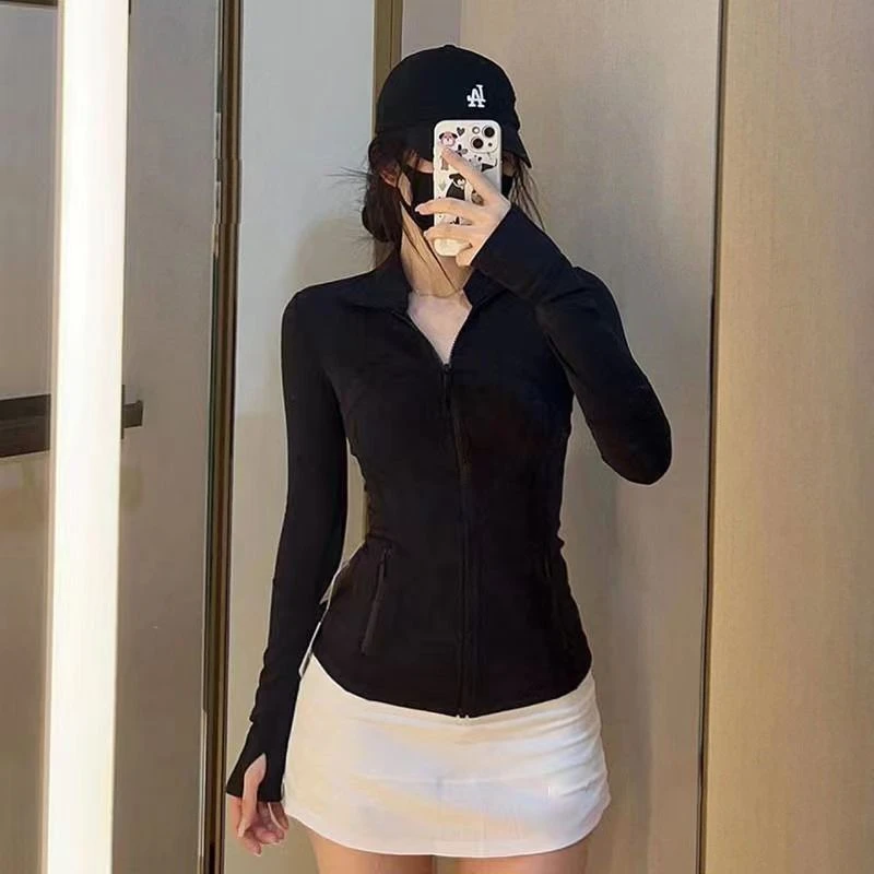 2023秋冬新款立领拉链瑜伽服运动外套女休闲健身服显瘦修身紧身