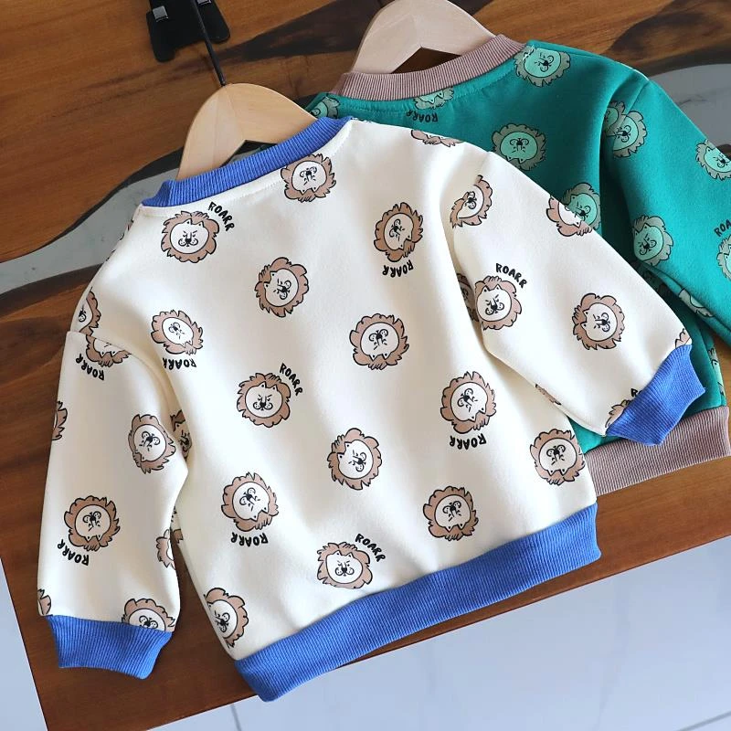 秋冬宝宝新款加绒上衣男童一体绒卫衣儿童保暖冬装加厚衣服1709