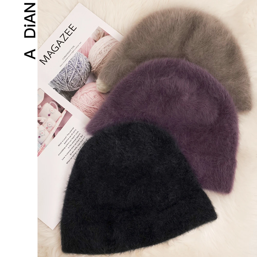 <罗茜帽>狐狸毛时尚百搭三折堆堆纯色贝雷帽冬季女士保暖帽