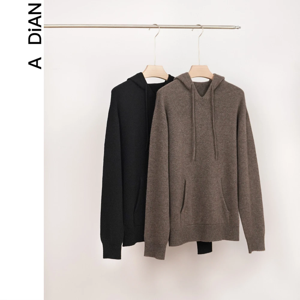 断码彩蛋<布拉德>意大利Cariaggi羊绒亲肤连帽落肩针织衫