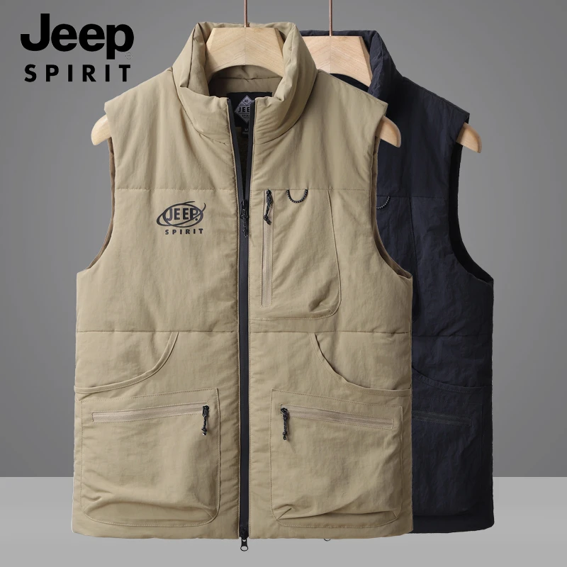 JEEP SPIRIT秋冬季钓鱼休闲坎肩背心男款加厚保暖多口袋工装马甲