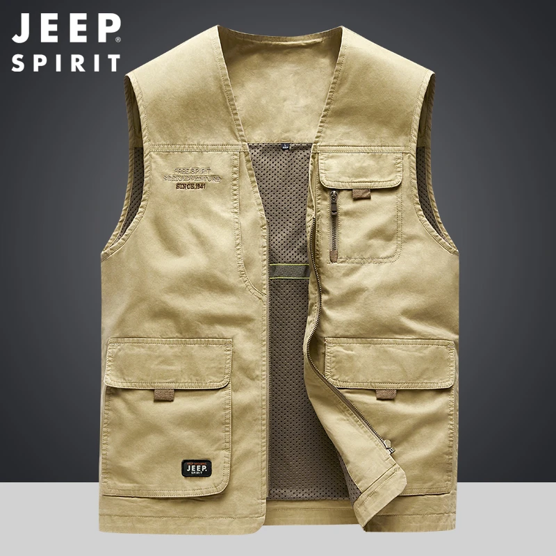JEEP SPIRIT春秋运动休闲坎肩背心男士宽松透气多口袋工装马甲