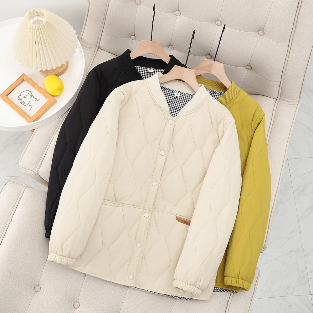 卡洛町大码女装120-210斤秋冬新款显瘦时尚立领菱格轻薄小棉衣016