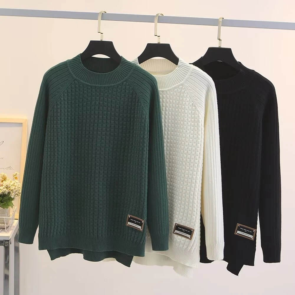 卡洛町大码女装100-200斤秋冬新款遮肉显瘦纯色半高领针织衫1089