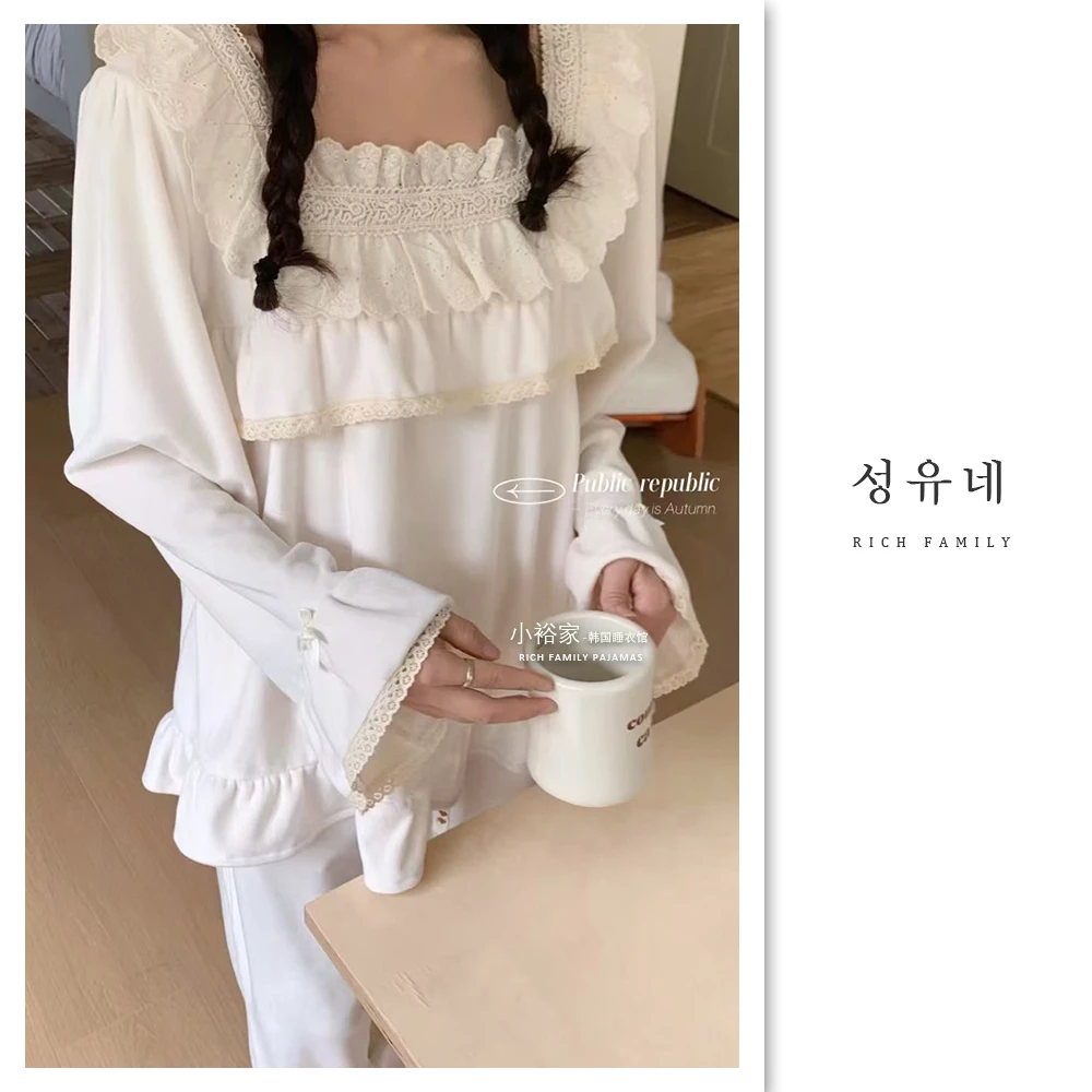 ins爆款/奶白色/韩国pb品牌正品/超暖和/冬新品/法兰绒女睡衣/887