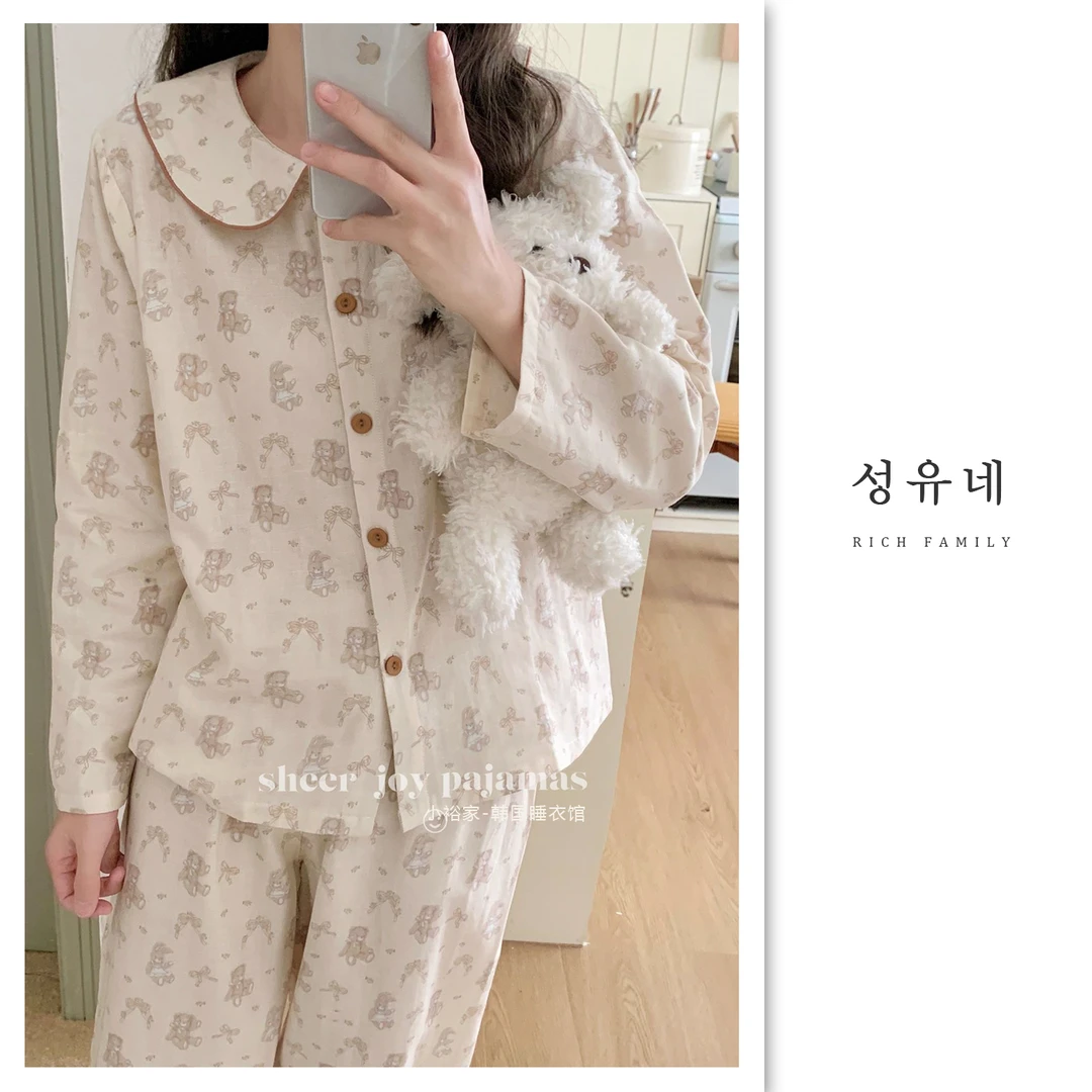 Bear小熊款/圆领荷叶边/韩国ins爆款/秋宽松女睡衣时尚洋气家居服