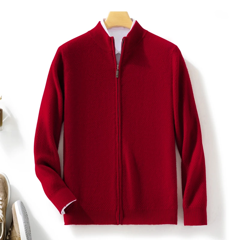 设计师款！中厚男士纯羊毛开衫保暖毛衣外套立领针织打底衫休闲款