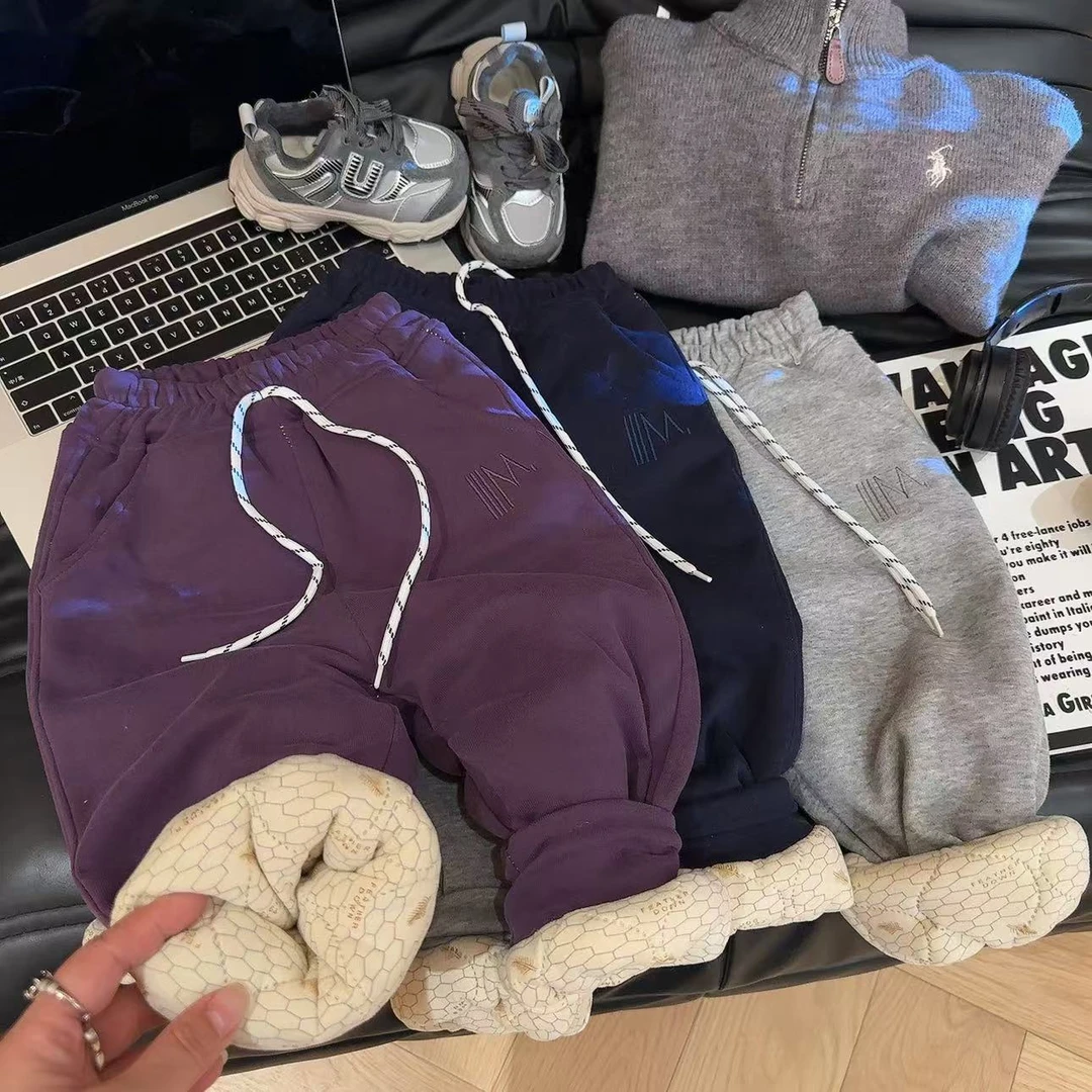 儿童夹棉休闲裤冬季外穿下装男女童加厚保暖男童韩版秋冬