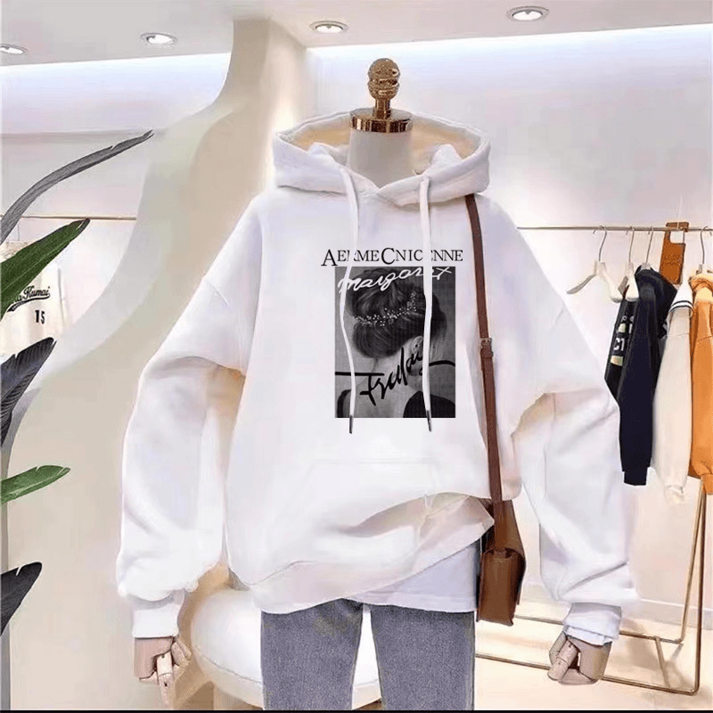 加绒加厚连帽卫衣男女情侣款卫衣   高清女图