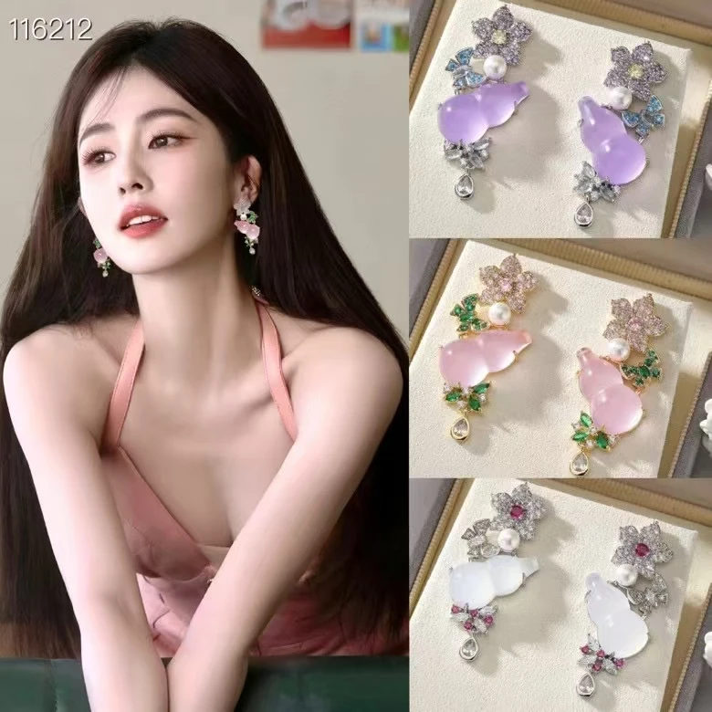 合金合成锆石耳饰 新品 梦幻色招财葫芦 彩色蝴蝶招财葫芦