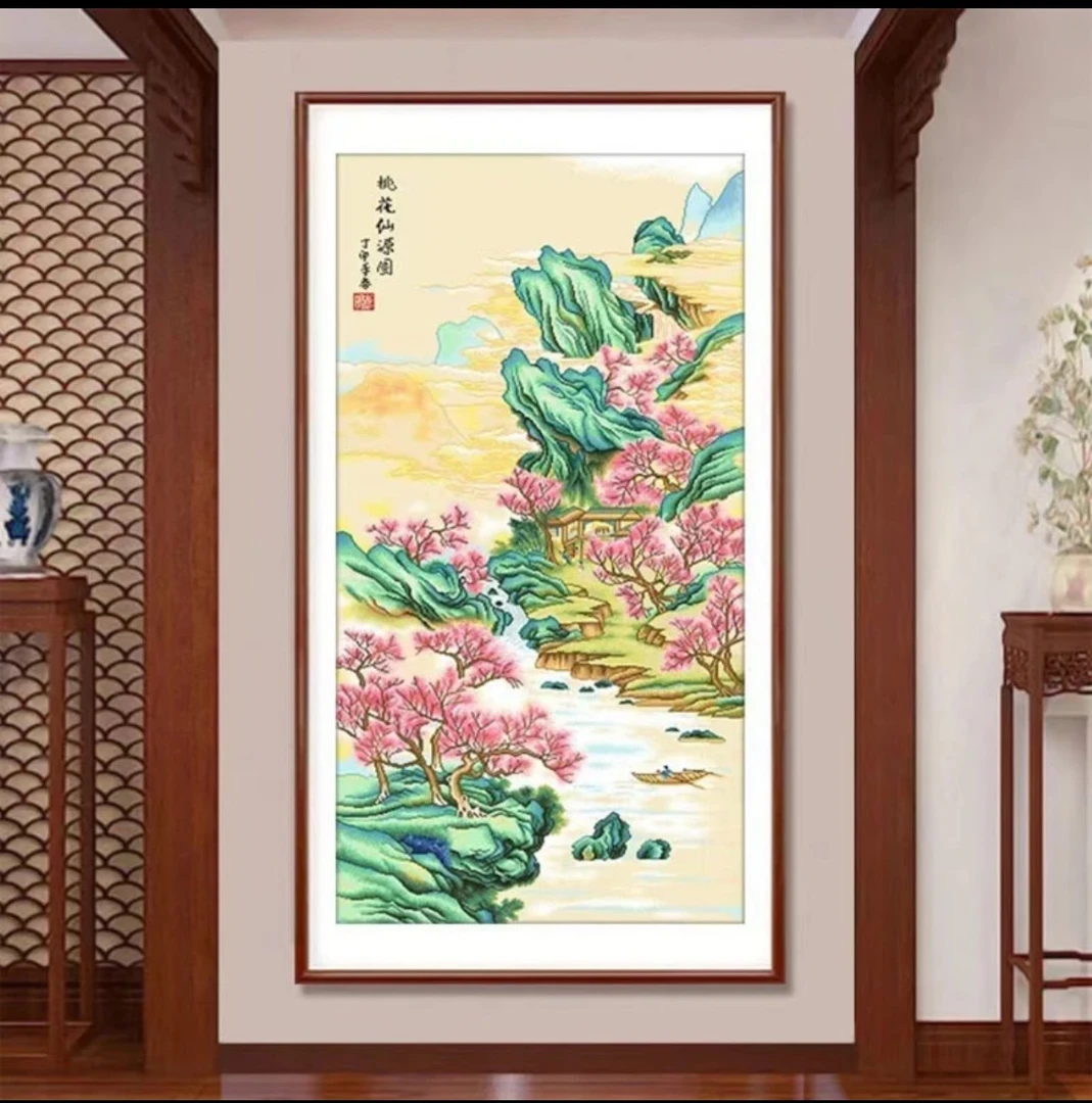 蒙娜丽莎十字绣：桃花仙源图 175×90CM