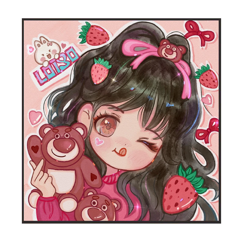 蒙娜丽莎十字绣：草莓熊女孩 金丝布（大格四股线65×65CM）37色