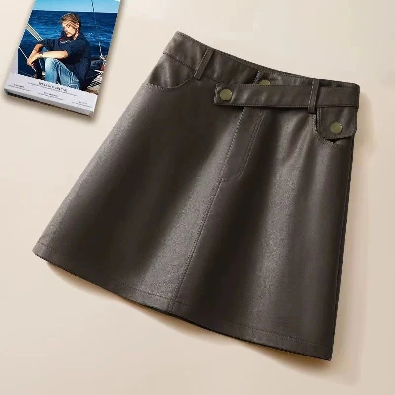 2025秋冬新款皮裙半身裙女高腰遮胯显瘦包臀A字时尚防走光短裙女