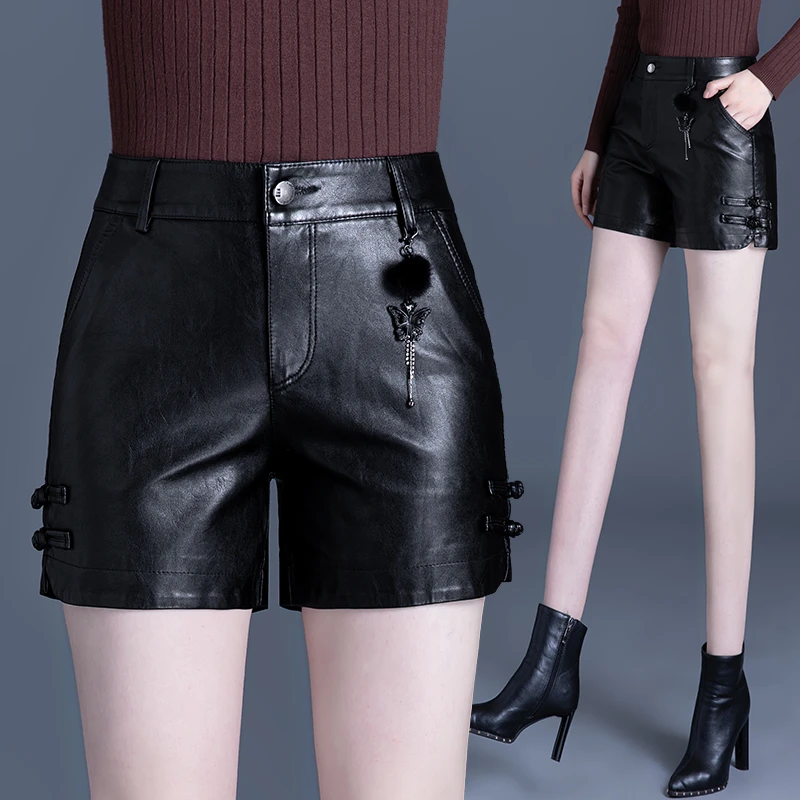皮短裤女秋冬2025年新款时尚高腰外穿百搭短裤PU皮裤打底显瘦靴裤