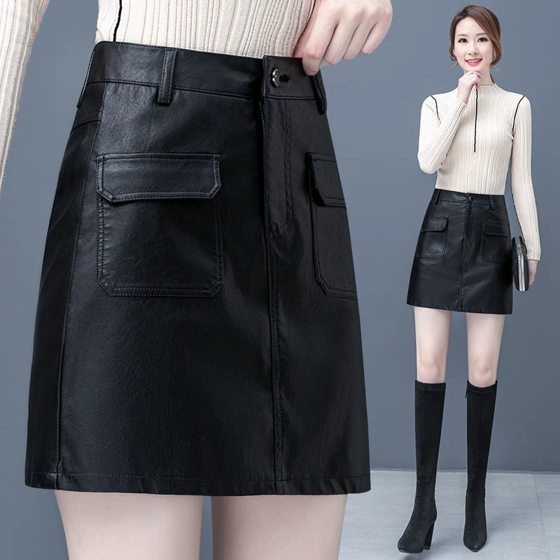 皮裙女2025年新款洋气工装韩版时尚pu皮半身裙高腰女士a字皮短裙