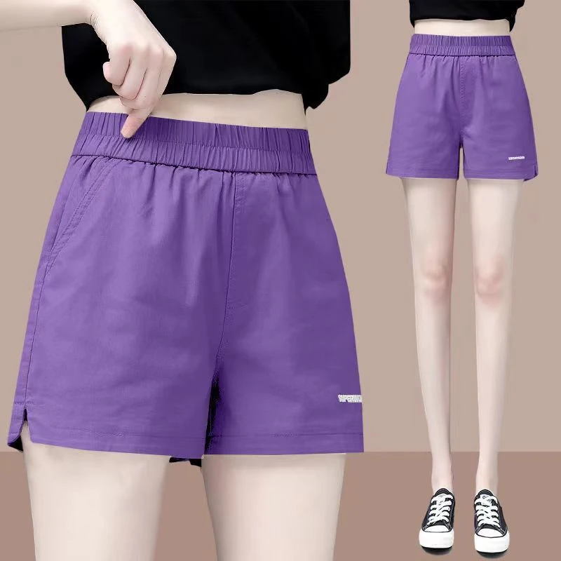 2025新款高腰阔腿短裤女夏季刺绣薄款显瘦直筒休闲百搭外穿五分裤