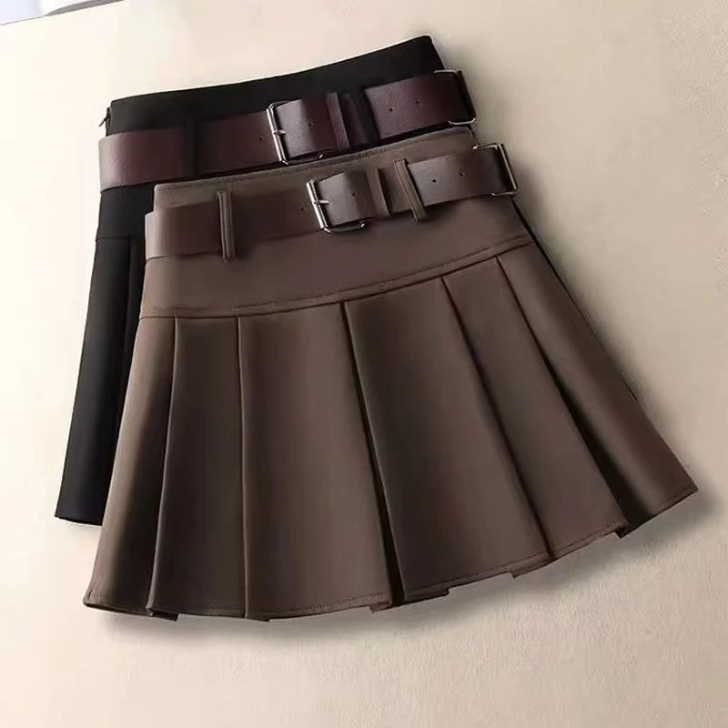 2025春夏新款西装半身裙女百褶裙高腰显瘦百搭a字伞裙防走光短裙