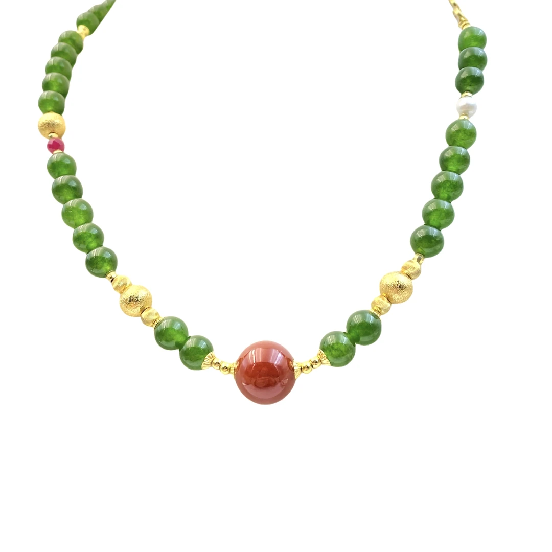 金丝玉红单珠项链X391X合金