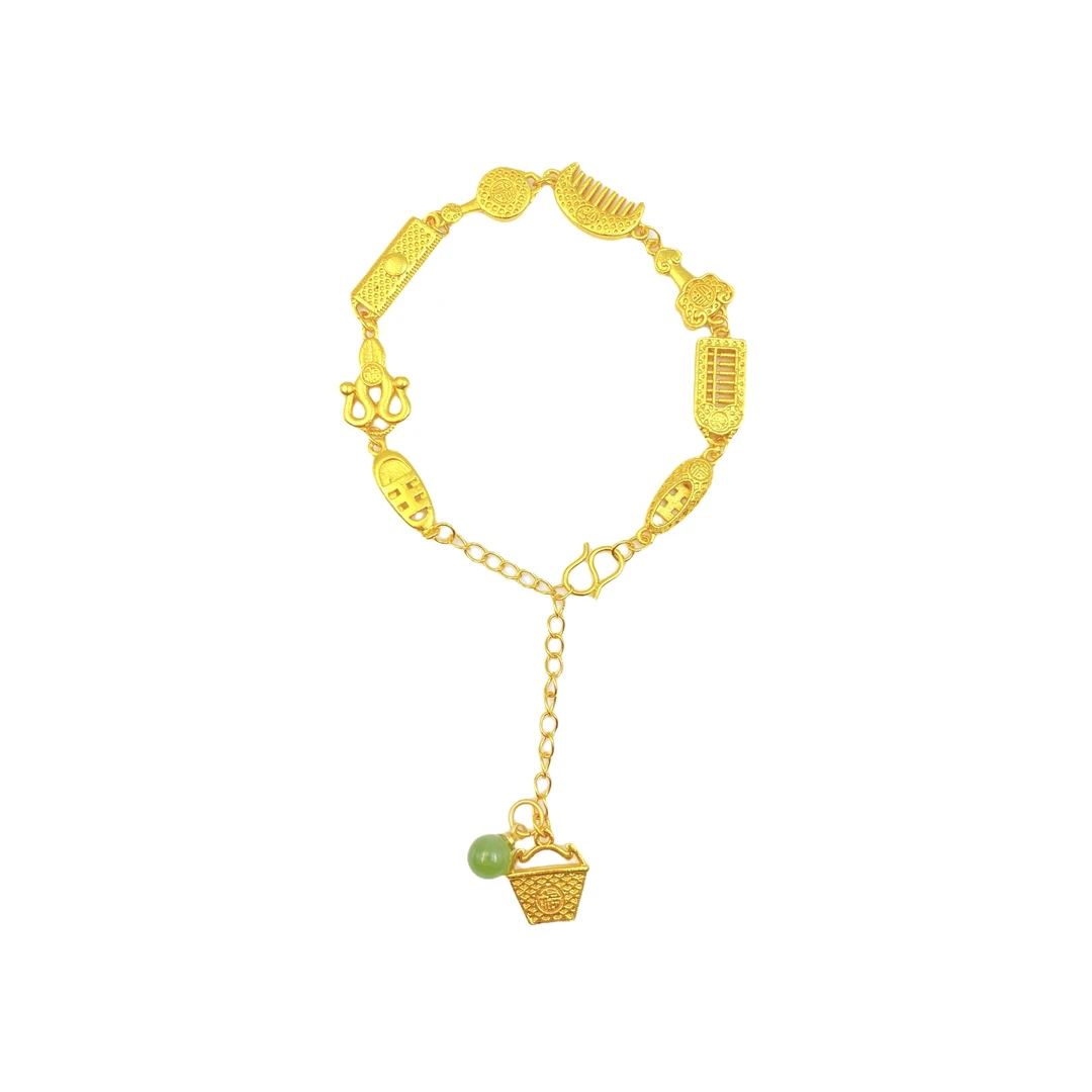 和田玉古色古香单珠手链S728X合金