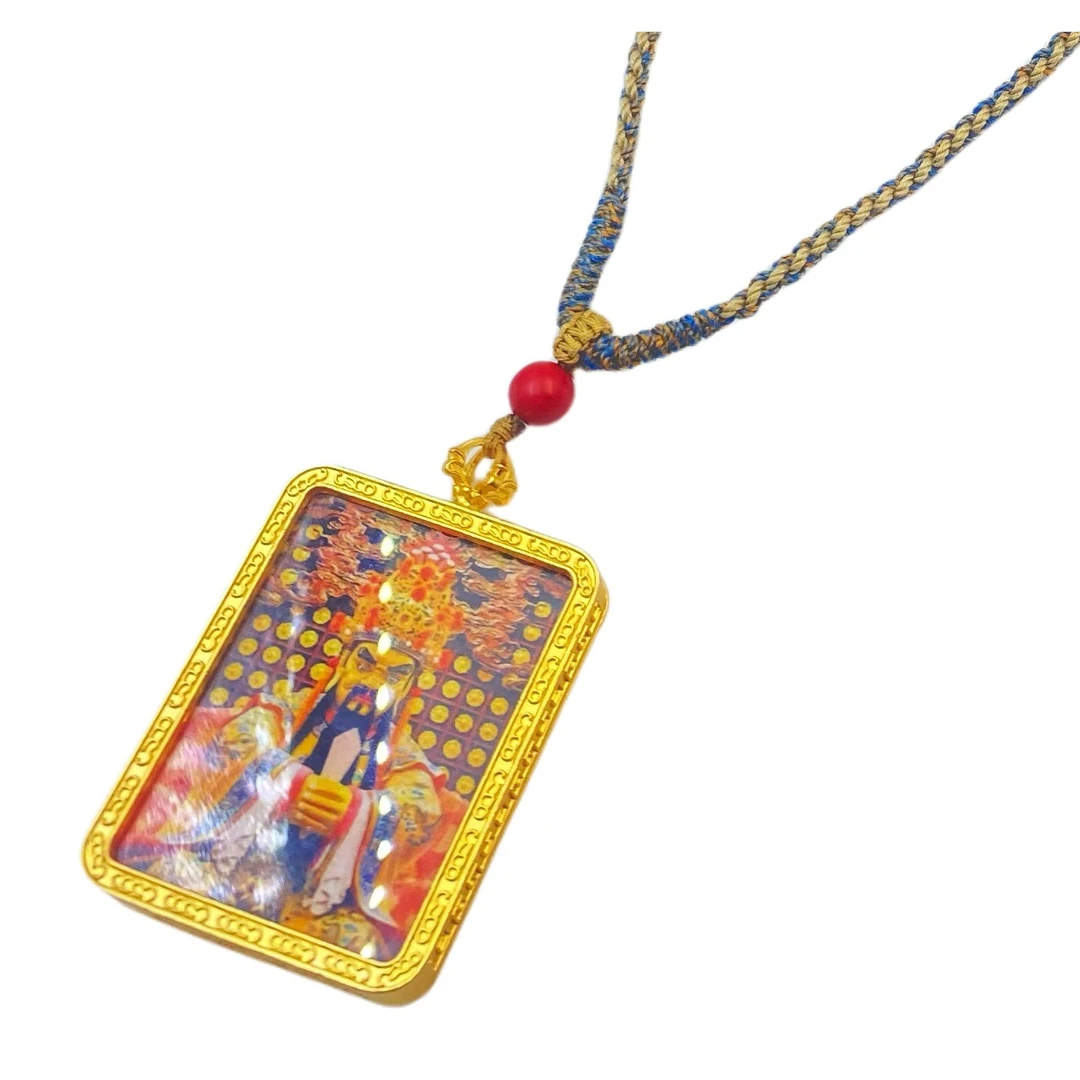 天然辰砂朱砂卡卡六字方牌项链X444X合金