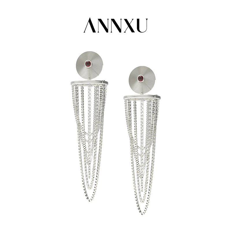 ANNXU 铜合金合成锆石耳饰 ANNXU 苗系列螺旋流苏耳环新中式