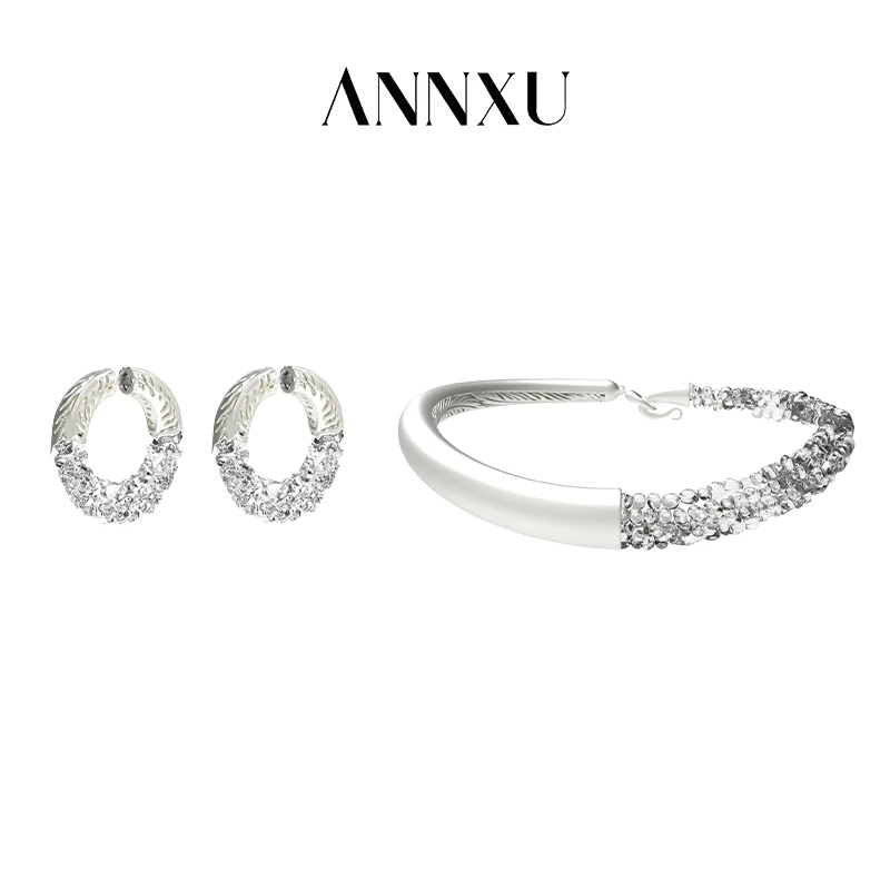 ANNXU 铜合金项链 羽毛系列羽毛镂空项圈羽毛缠绕耳钉气质小众