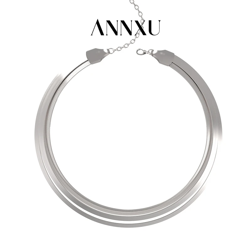 ANNXU 铜合金项链 水纹系列小众时尚简约个性三层蛇骨项链锁骨链