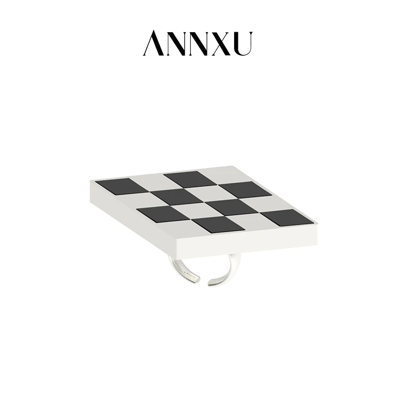 铜合金珐琅戒指 ANNXUxYUN格纹珐琅戒指 复古经典棋盘格时尚个性
