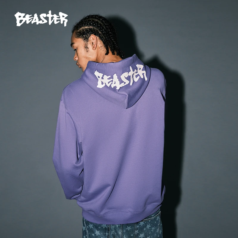 BEASTER重磅连帽卫衣女撞色字母黑色上衣美式高街帽衫男