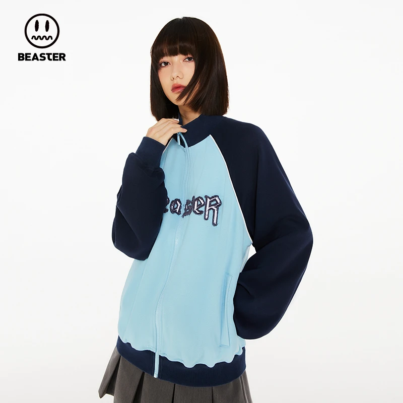 BEASTER潮牌美式街头宽松夹克运动撞色拼接休闲情侣外套秋季