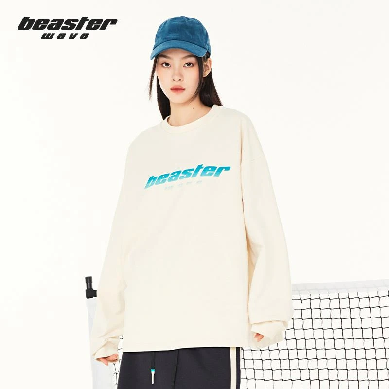 BEASTER WAVE小鬼脸渐变印花长袖卫衣男宽松新款纯棉青年上衣