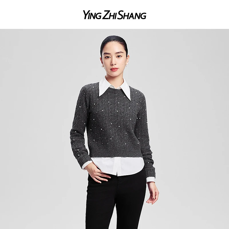 赢智尚2024秋新款高档绵羊毛灰色百搭舒适打底针织衫女ZZ00432
