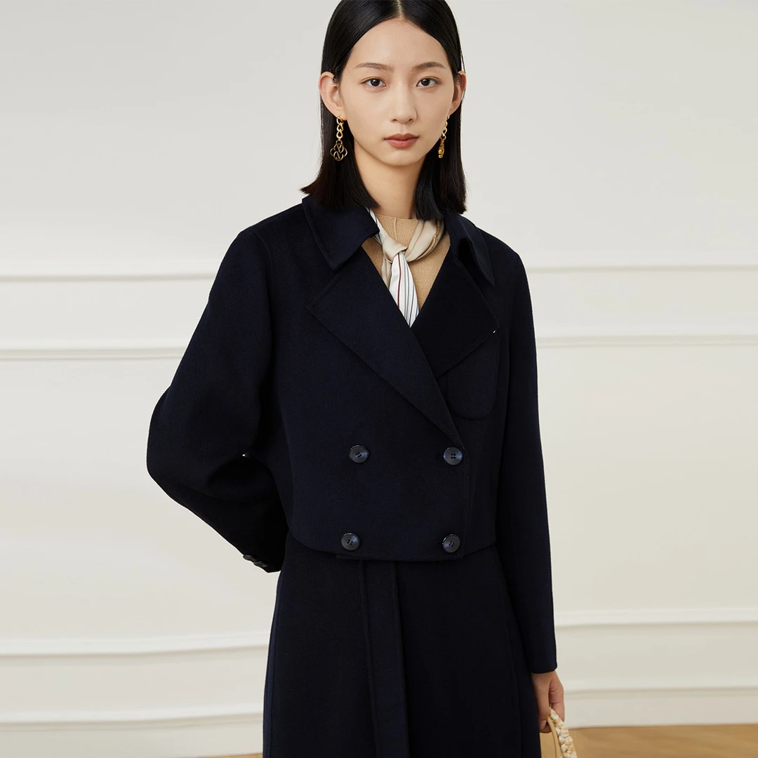 赢智尚绵羊毛双面呢短款宽松双排扣翻领半裙套装ZA-ZK00014