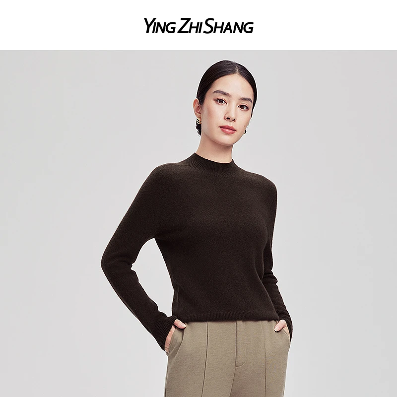 赢智尚2024秋新款百分百山羊绒巧克力色舒适打底针织衫女ZZ00433