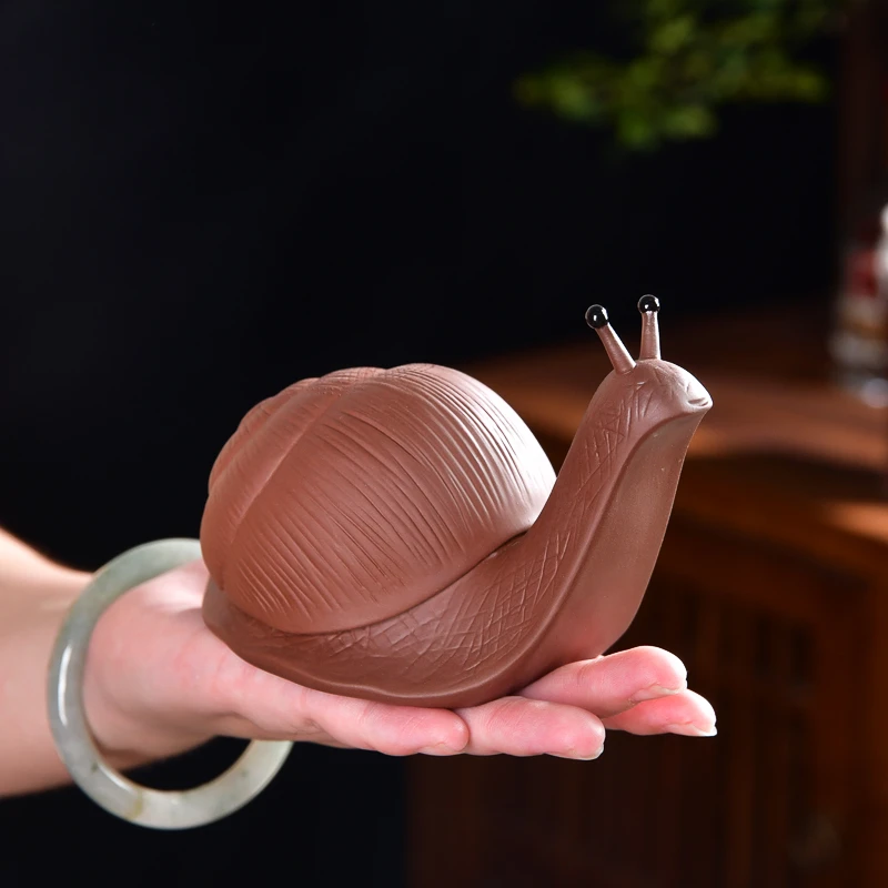 创意小蜗牛紫砂茶漏过滤器全瓷孔一体茶滤茶宠摆件可养茶道配件
