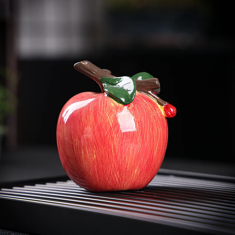 变色茶宠苹果摆件平平安安精品茶宠摆设创意家用摆件复古高档个性
