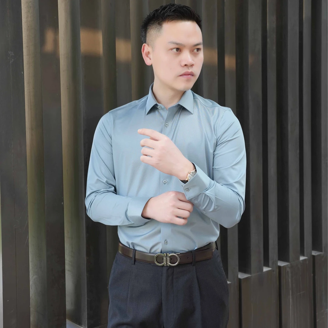 【四面弹系列】匹马棉高端针织弹力衬衫商务纯色男士修身衬衫长袖