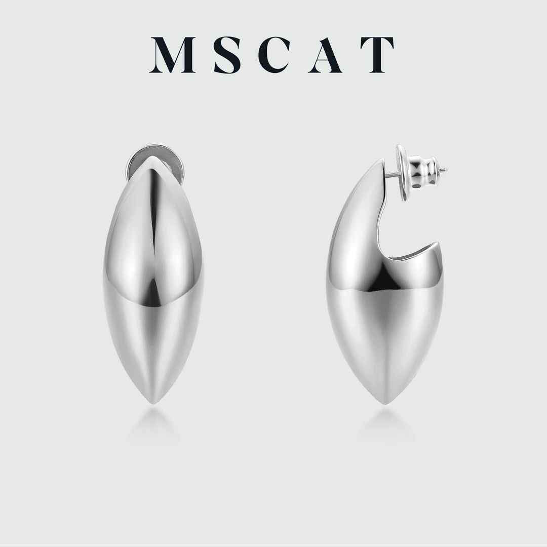 MSCAT JEWELRY 铜合金耳饰 破茧系列蛹茧形光感拉丝耳钉时尚极简