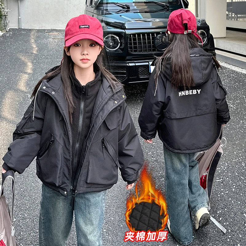 女童秋冬款冲锋衣新款时髦中大童洋气秋冬装三合一夹棉加厚外套