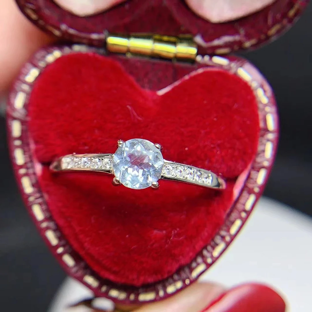 天然海蓝宝戒指s925银镶嵌