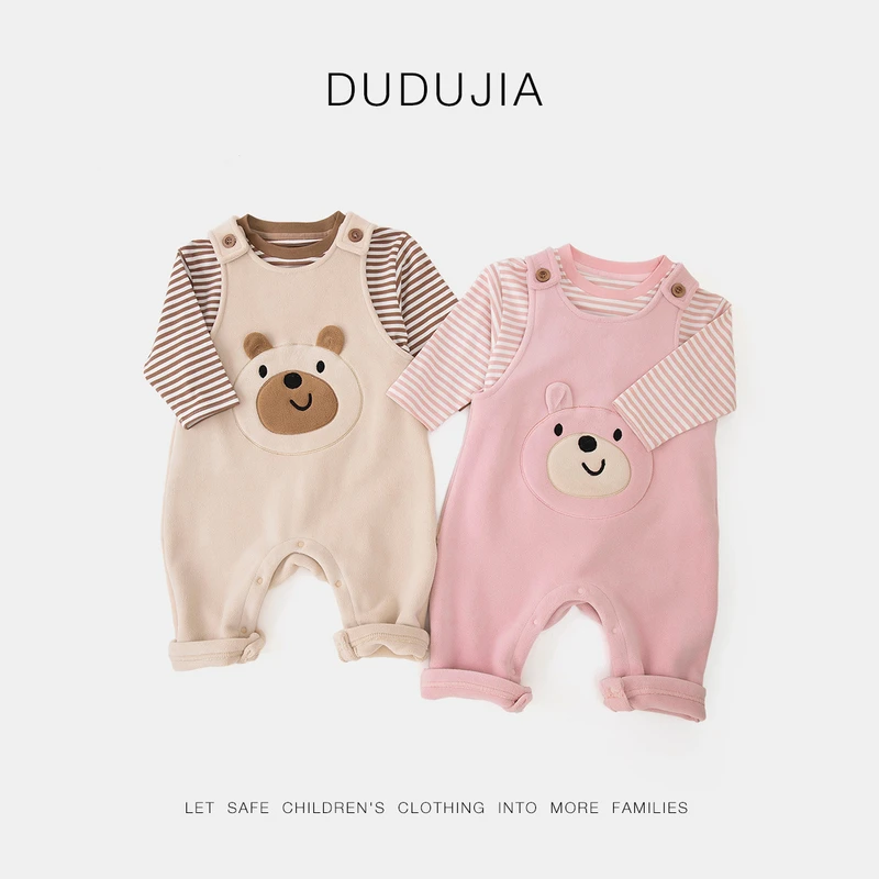 【现货】嘟嘟家儿童秋冬款卡通洋气韩版背带裤套装新款奥利绒