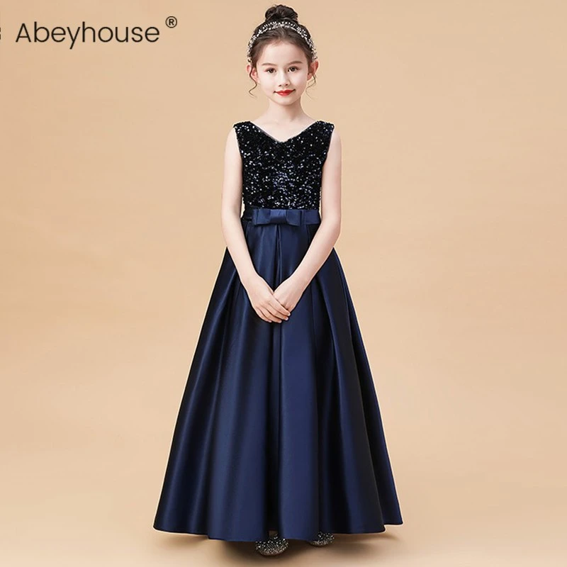 女童长款公主裙大童钢琴演出女孩生日洋气花童裙生日礼服女童