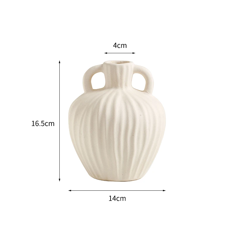 【双耳小号】素色陶瓷花瓶摆件无孔干花花束创意客厅居家装饰花器