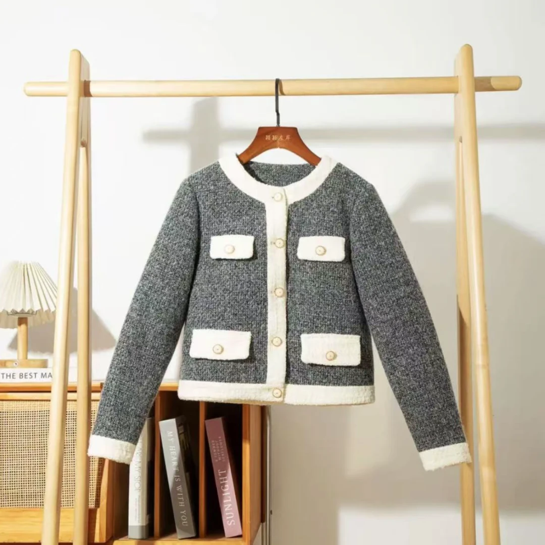 新款白鸭绒气质单排扣手工轻奢小香风外套LM889