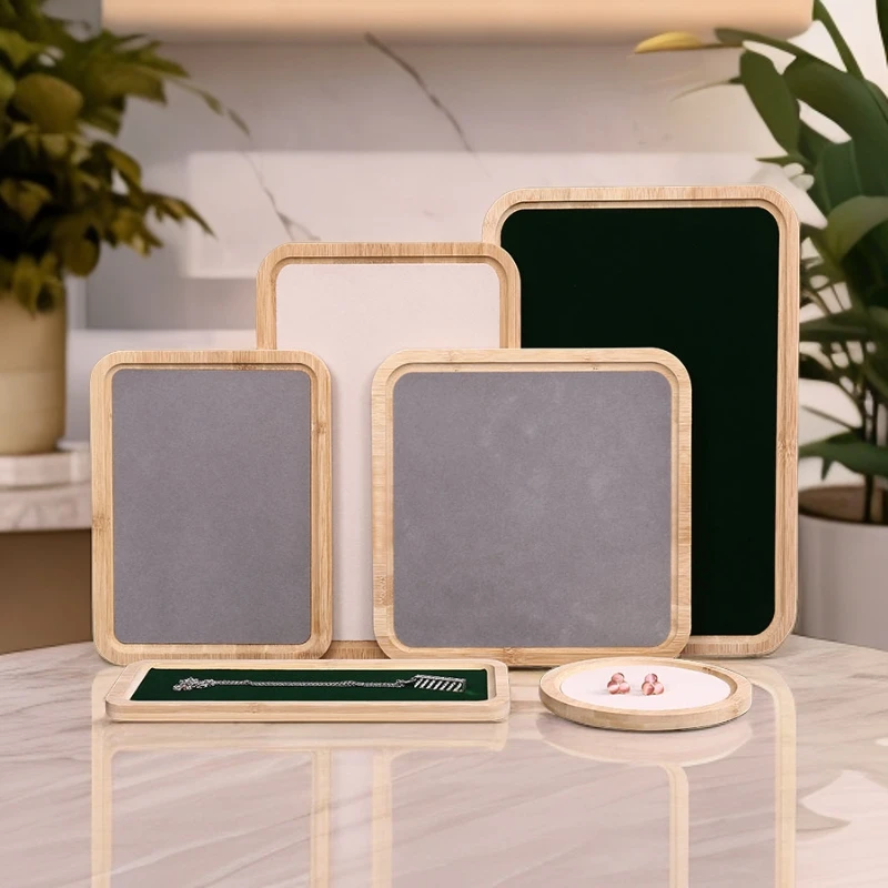 楠竹高档首饰珠宝展示托盘项链戒指收纳盘手镯手链耳环玉镯看货盘