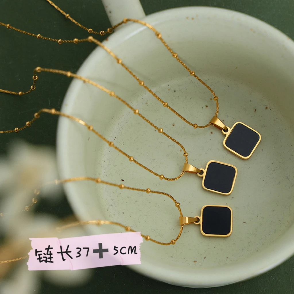 钛钢项链 ANAN-新款复古轻奢高级感小众方牌吊坠锁骨链