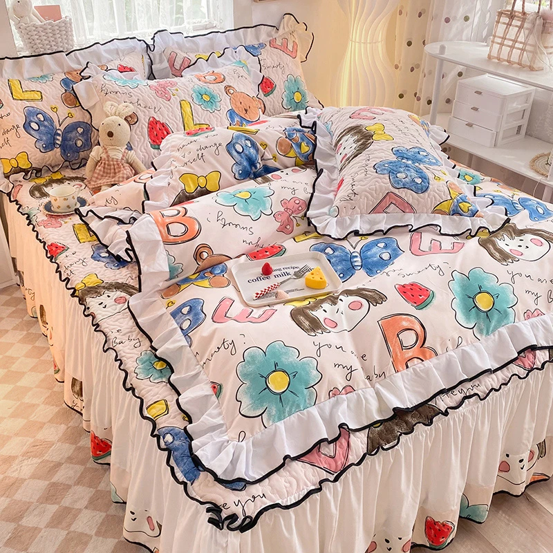 2023新款加厚四件套双面防滑防尘花边单件三件套  公主风亲肤立体