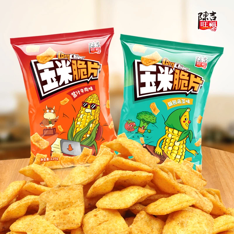 陈吉旺福玉米脆片酥脆香酥零食蔬菜味休闲小吃120g*3袋tz
