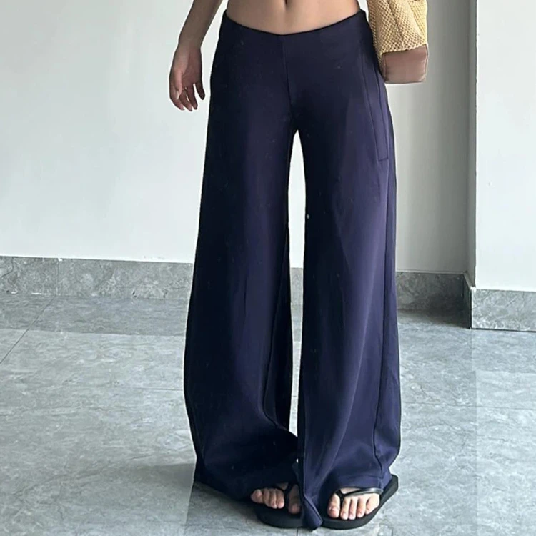 秋冬季加绒低腰阔腿休闲裤女藏青色宽松垂感百搭卫裤拖地裤运动裤