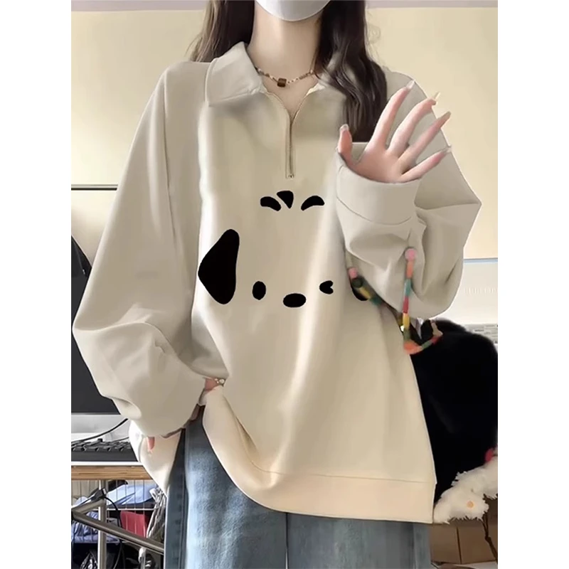 学院风半拉链POLO衫翻领卫衣女春秋款长袖小个子慵懒风宽松百搭